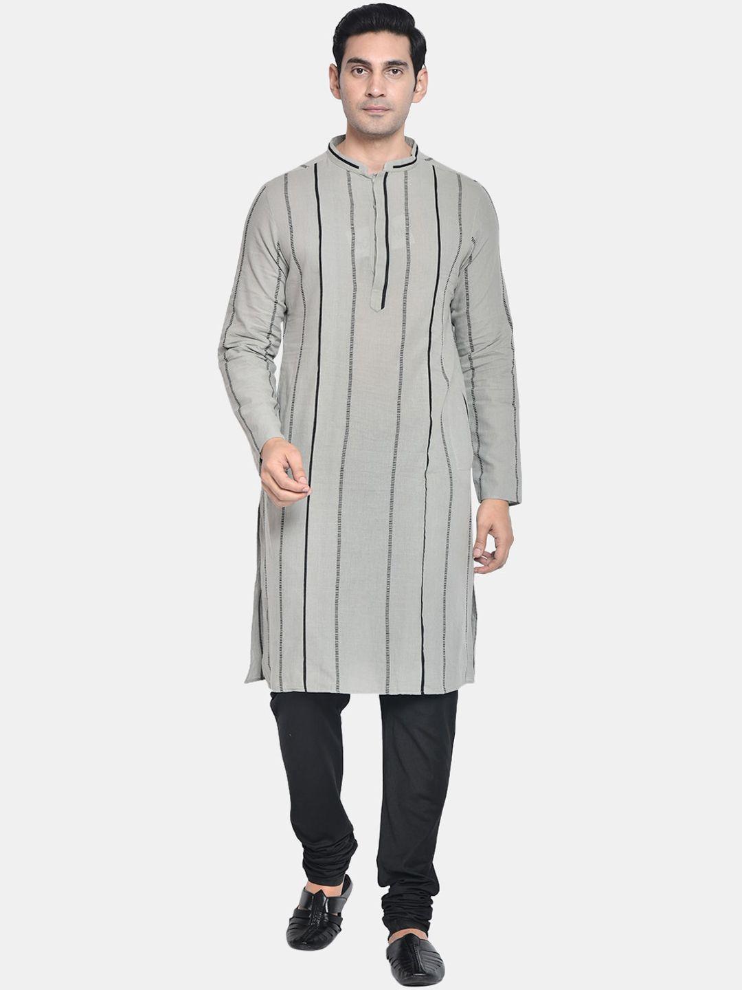 kisah striped mandarin collar long sleeve cotton kurta