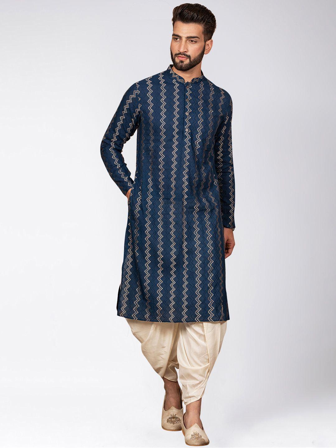 kisah striped mandarin collar long sleeves pure cotton kurta