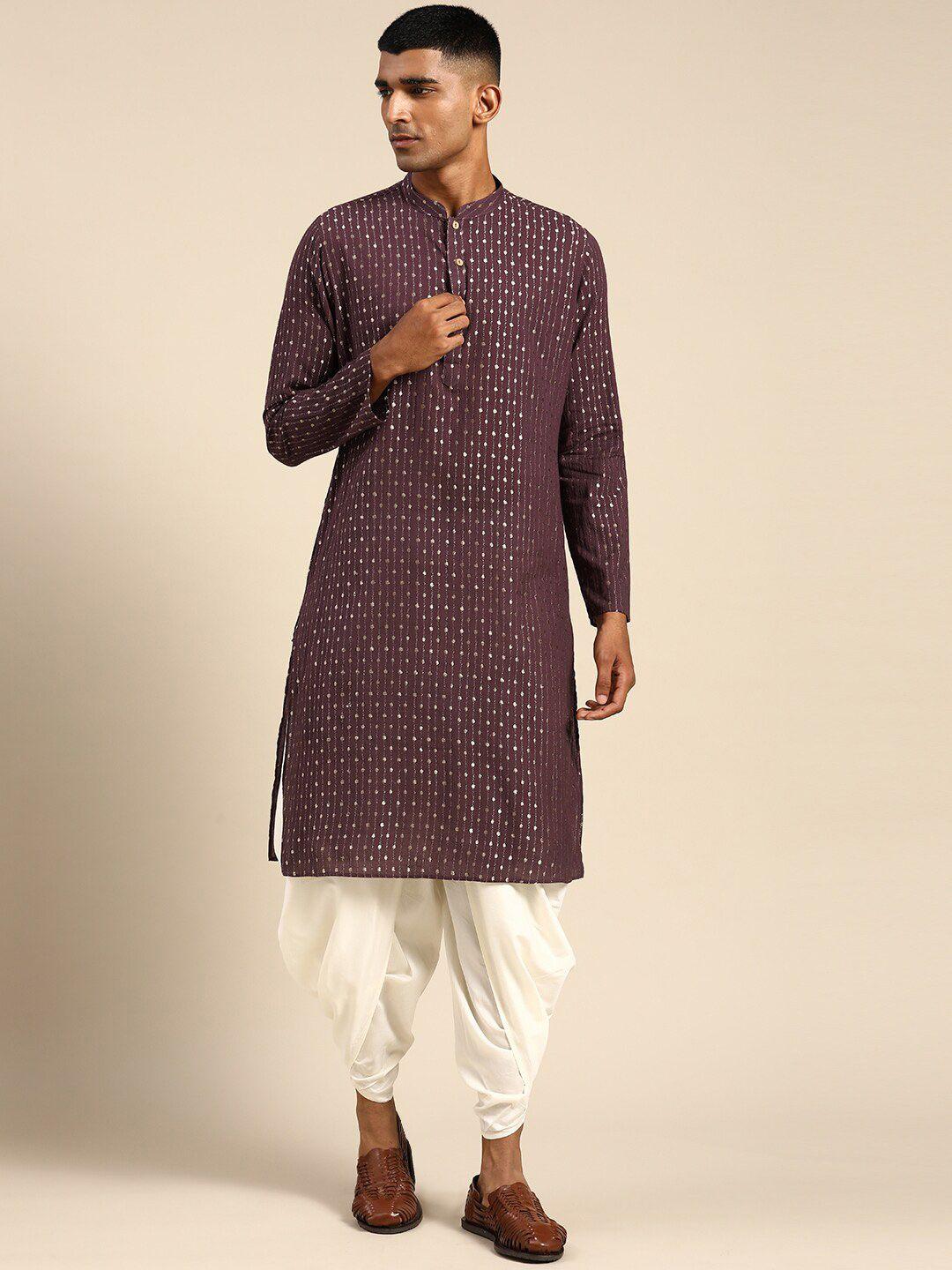 kisah stripes embroidered regular pure cotton kurta with dhoti pants