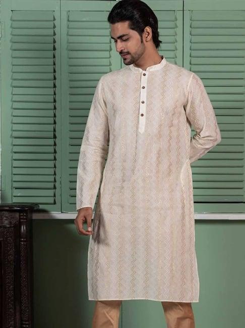 kisah white cotton regular fit embellished kurta