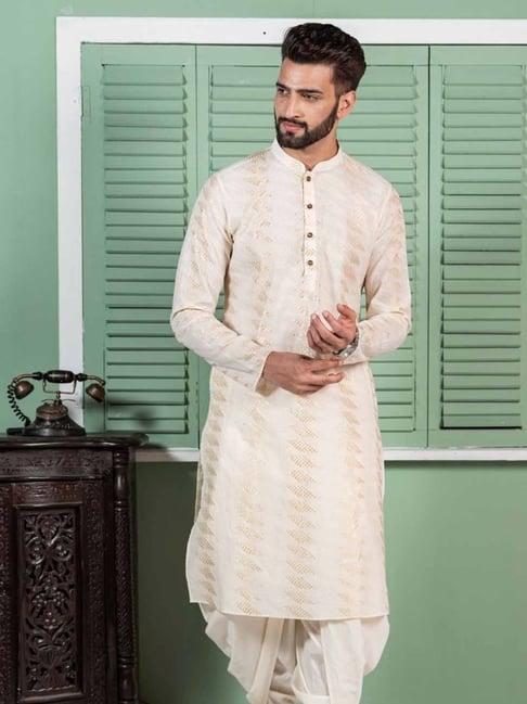 kisah white cotton regular fit embellished kurta