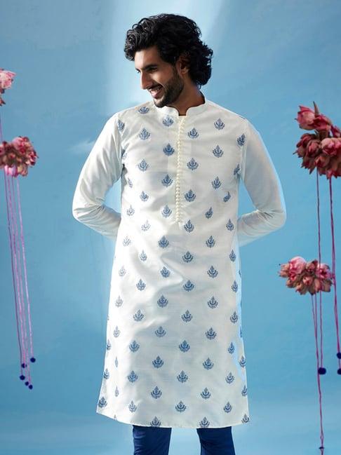 kisah white regular fit embellished kurta