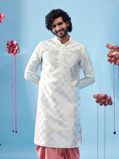 kisah white regular fit embellished kurta