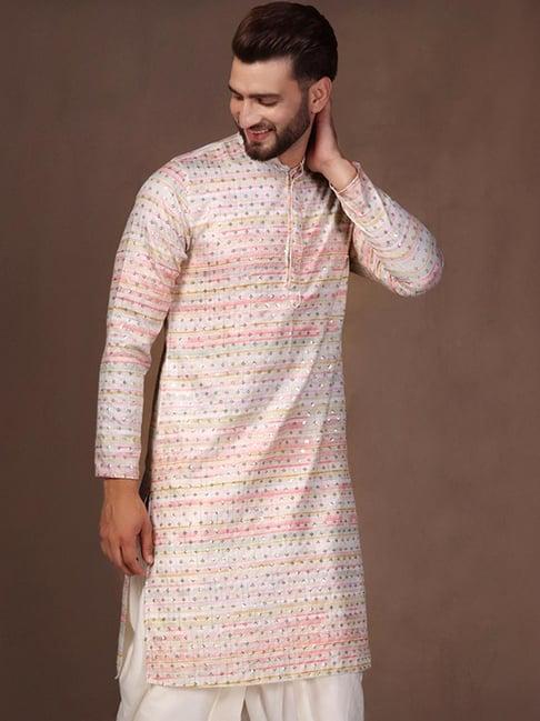 kisah white regular fit embellished kurta