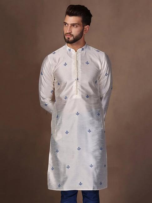 kisah white regular fit embroidered kurta