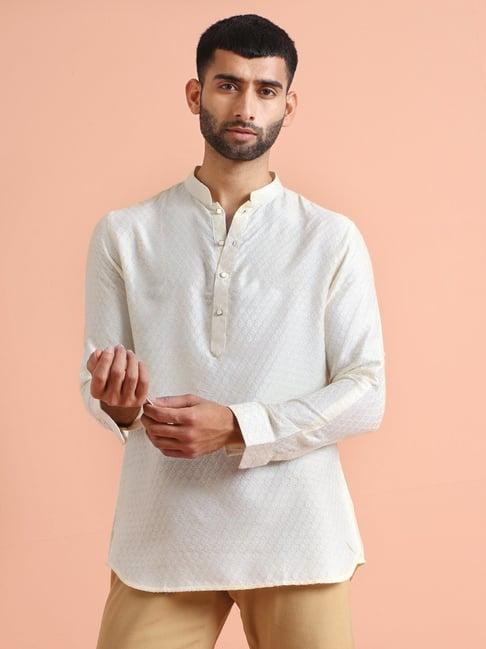 kisah white regular fit embroidered short kurta