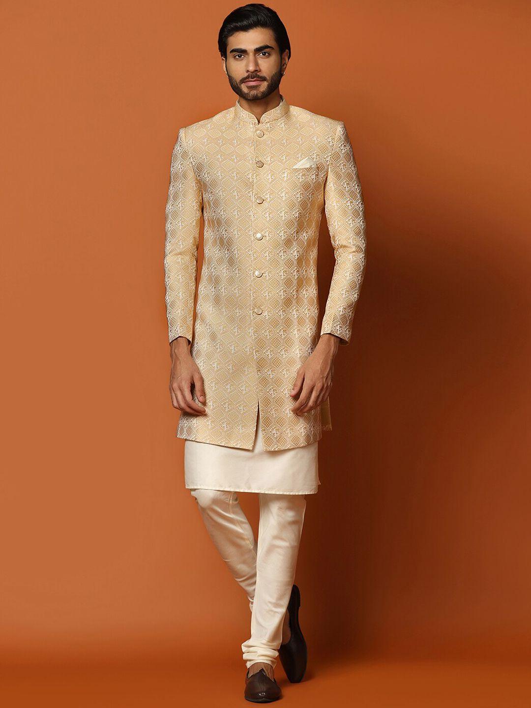 kisah woven design cotton sherwani set