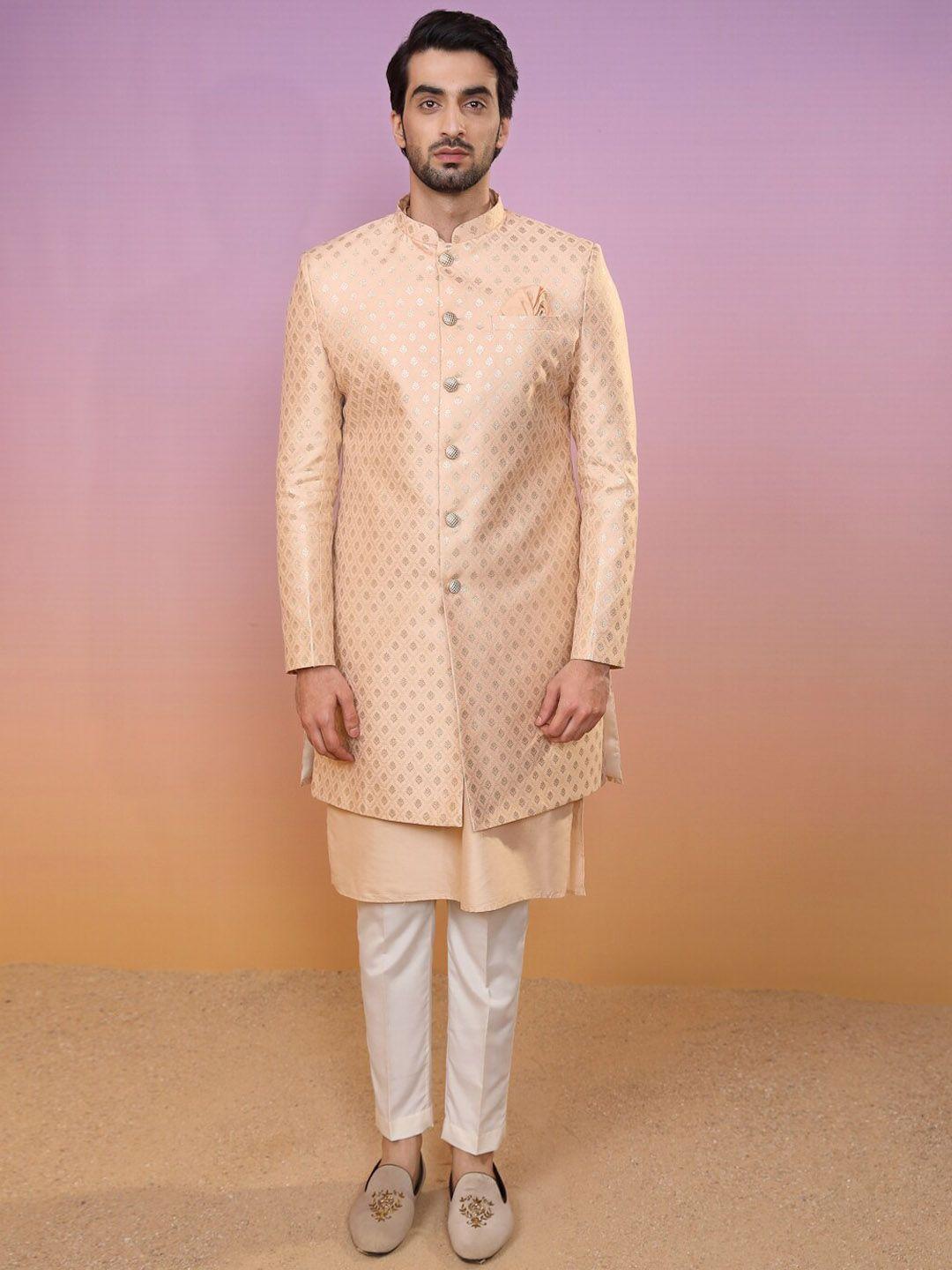 kisah woven design mandarin collar sherwani set