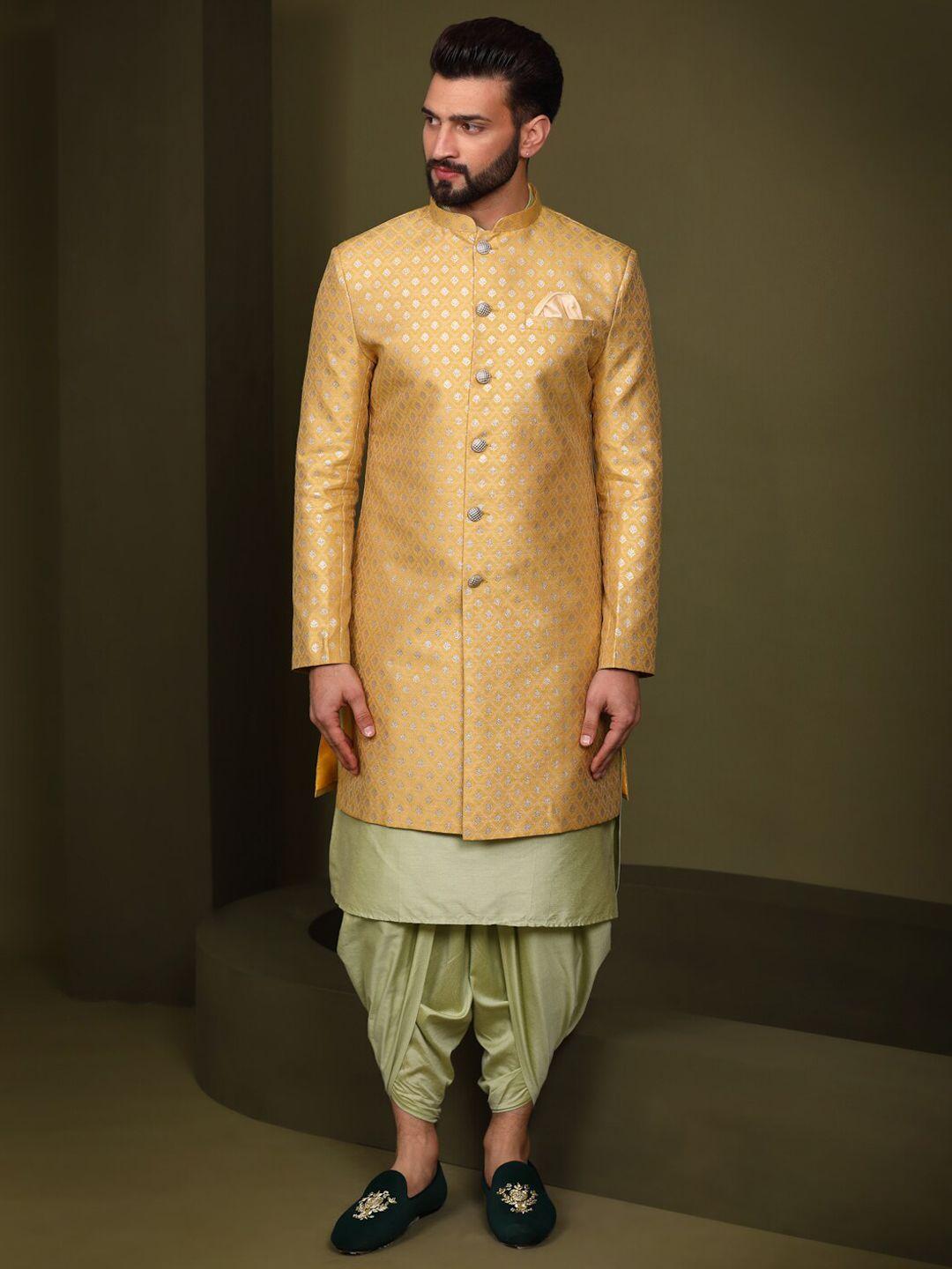 kisah woven design straight sherwani set