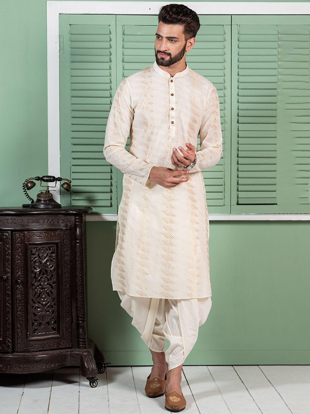 kisah woven design zari mandarin collar straight kurta with dhoti pants