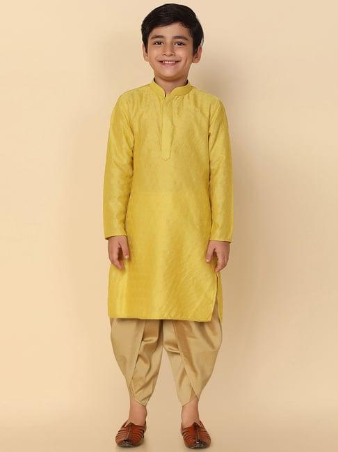 kisah yellow & beige solid full sleeves kurta with dhoti