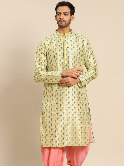 kisah yellow cotton regular fit floral print kurta