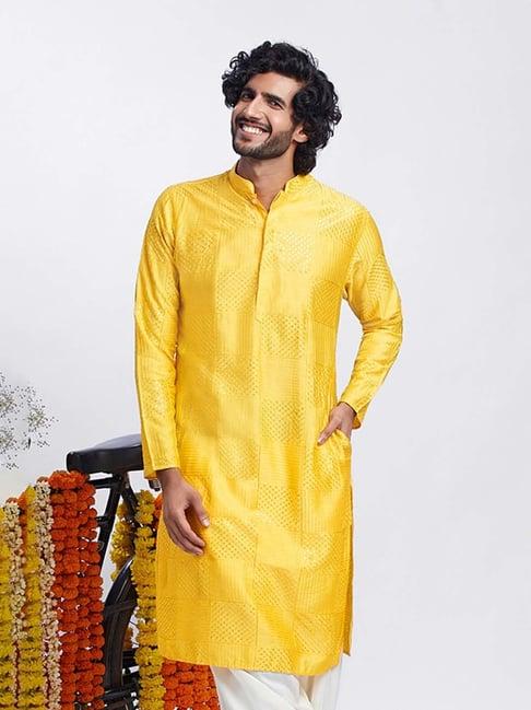 kisah yellow regular fit embellished kurta