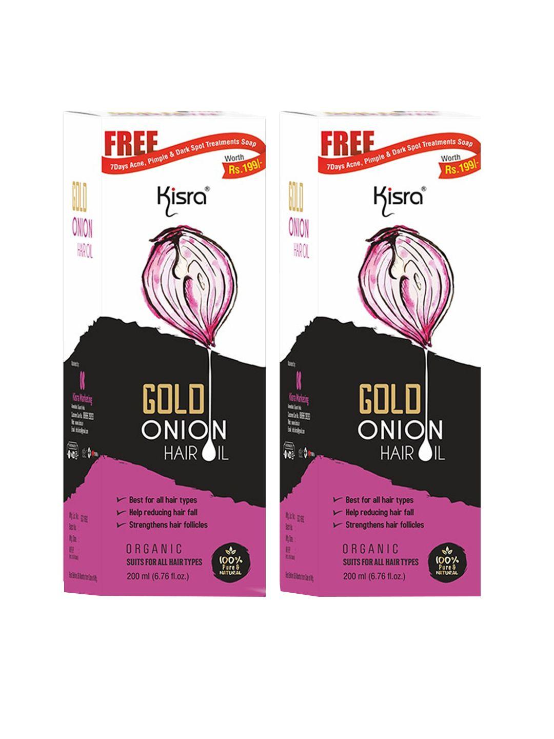 kisra set of 2 gold onion anti hairfall & regrowth hair oil - 200 ml each