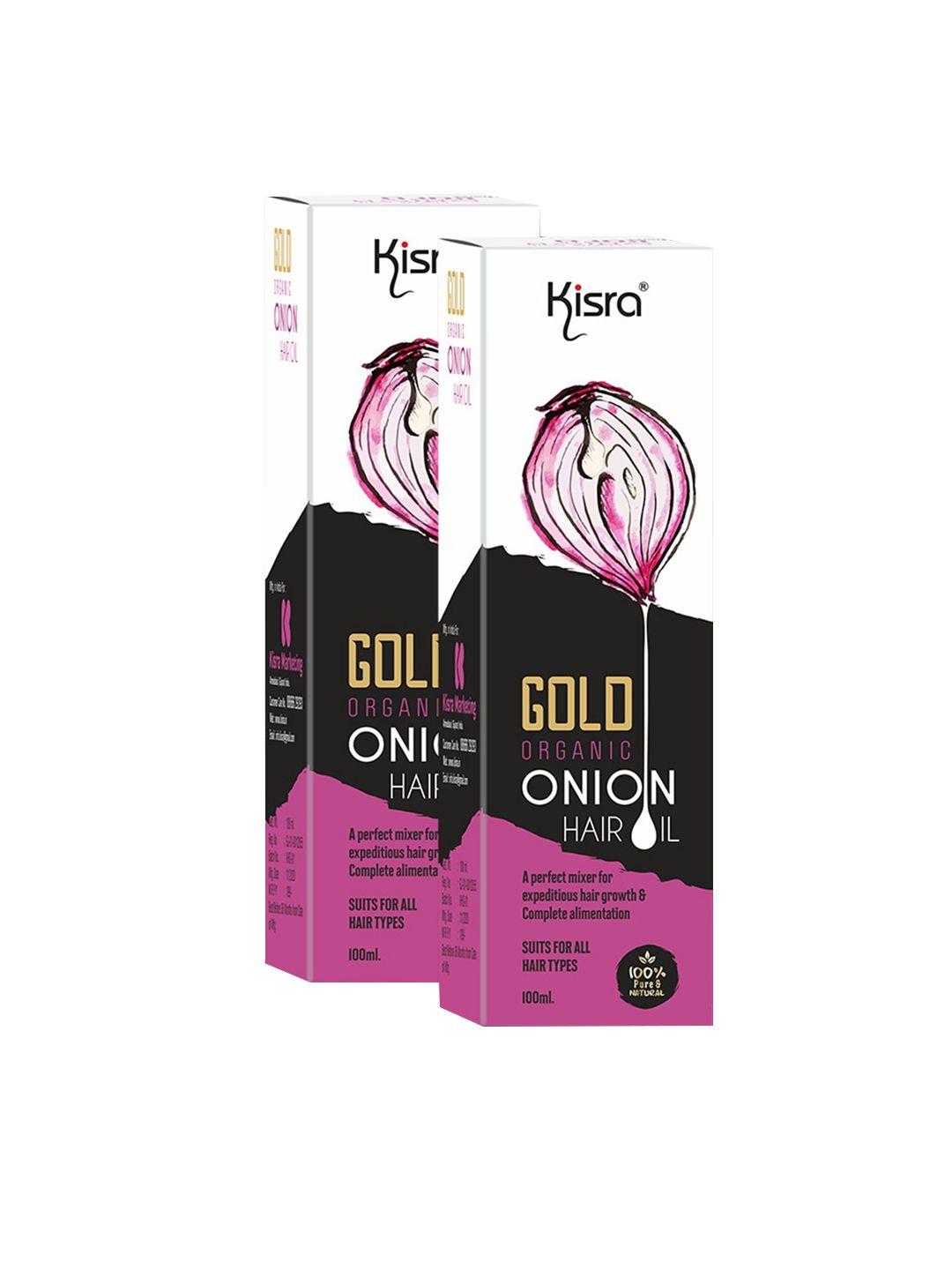 kisra set of 2 gold organic onion hair oil for hair growth & hairfall control - 100ml each