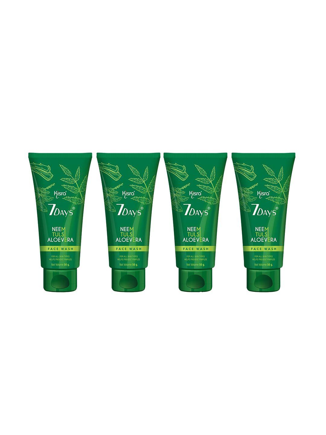 kisra 7days set of 4 neem tulsi & aloe vera face washes - 50gm each