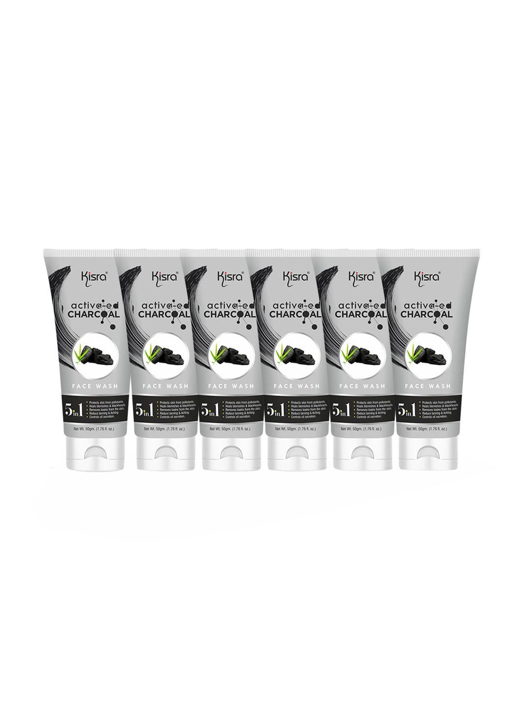 kisra set of 6 activated charcoal 5 in 1 deep pore cleaning face wash - 50g each
