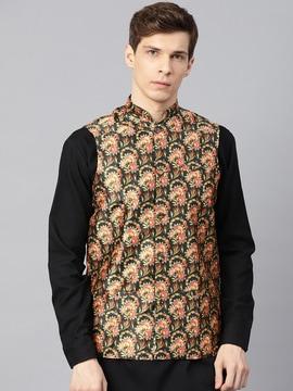 kitsch print sleeveless nehru jacket