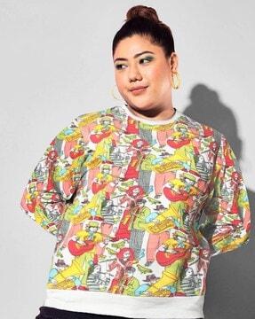 kitsch print plus size round-neck sweatshirt