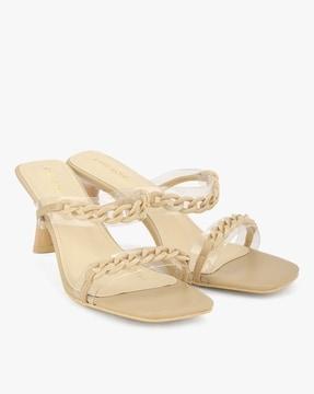 kitten-heeled sandals with chain accent