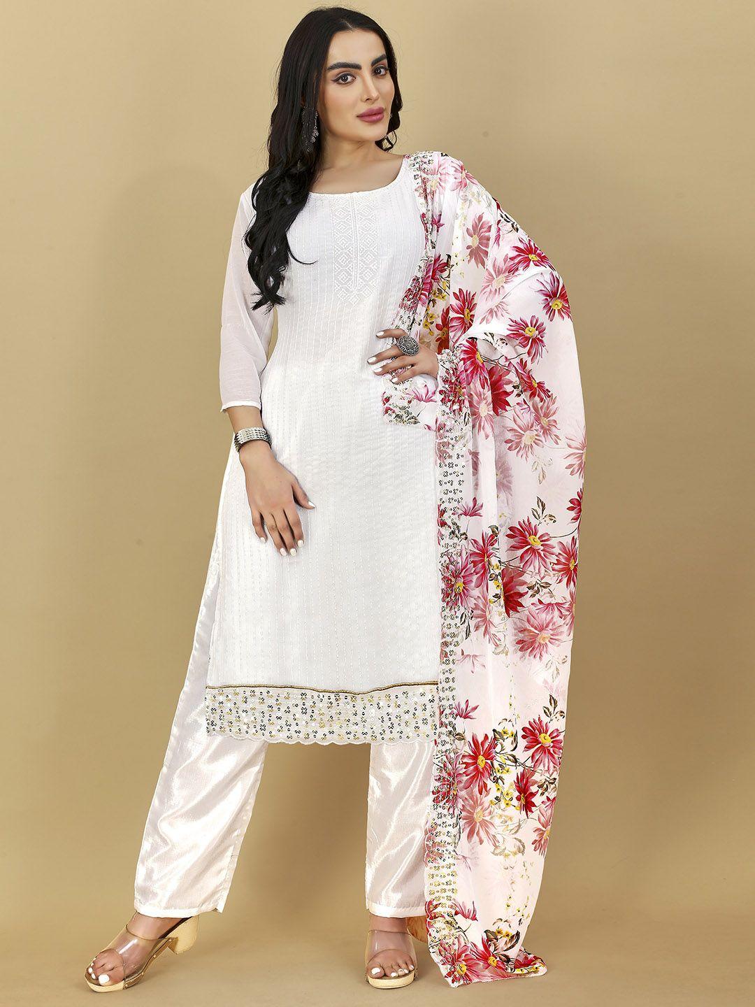 kiwie women floral embroidered regular sequinned kurta with trousers & with dupatta