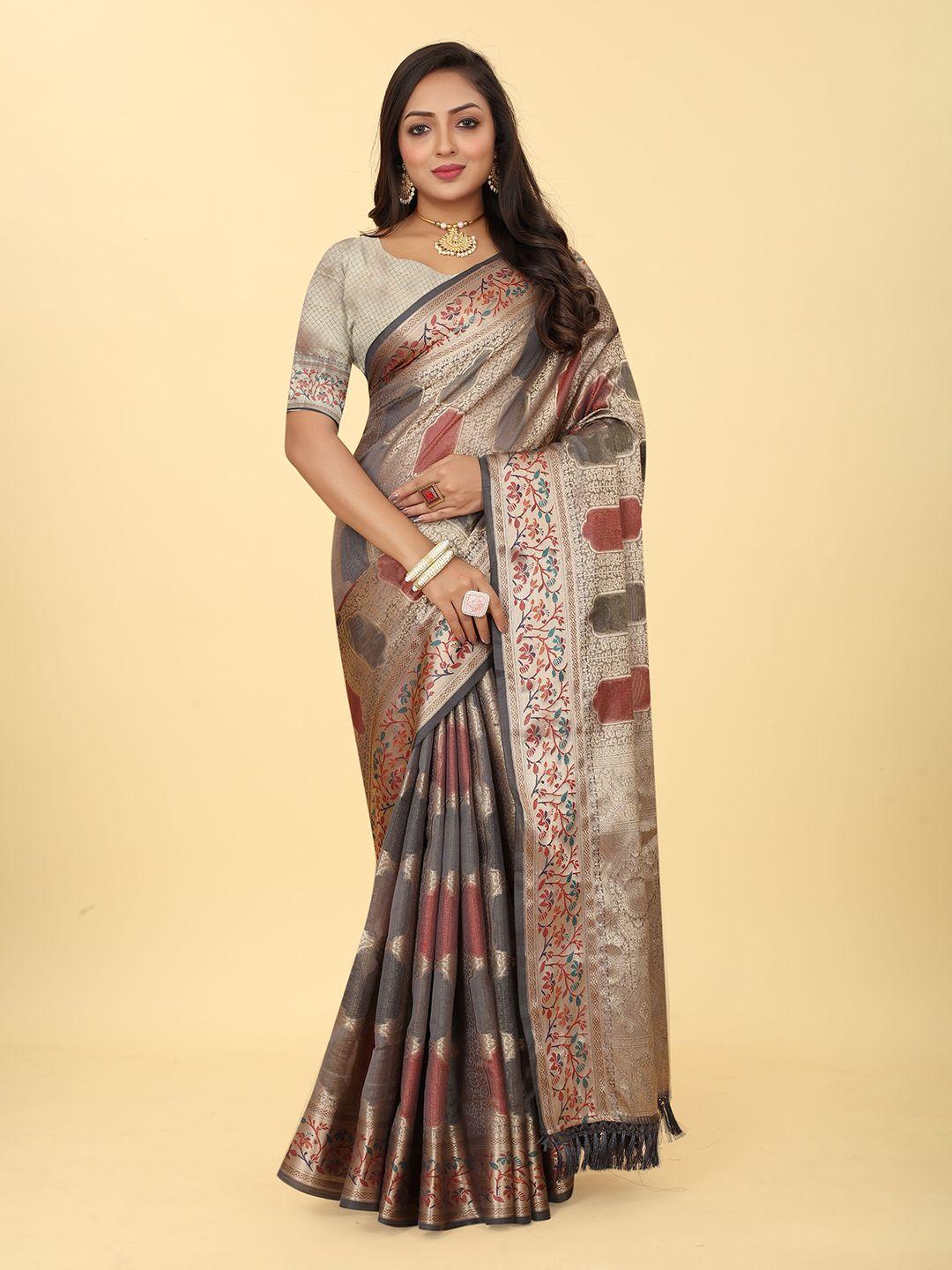kiwie woven design zari silk blend banarasi saree