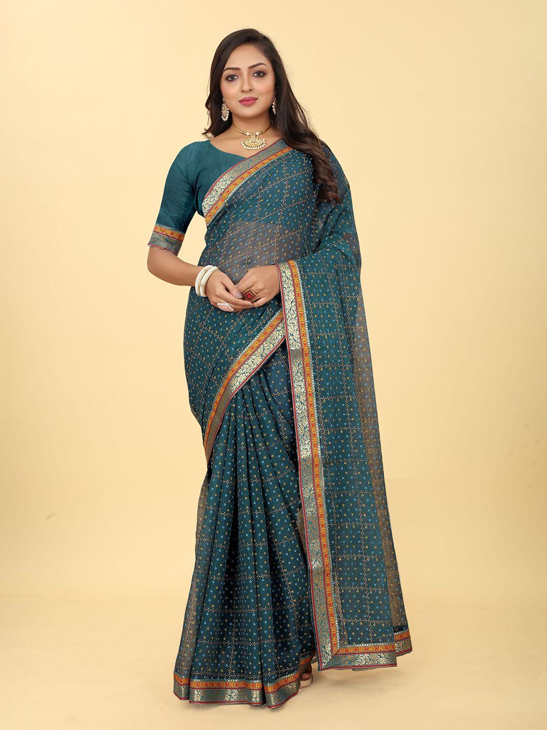 kiwie bandhani printed zari saree