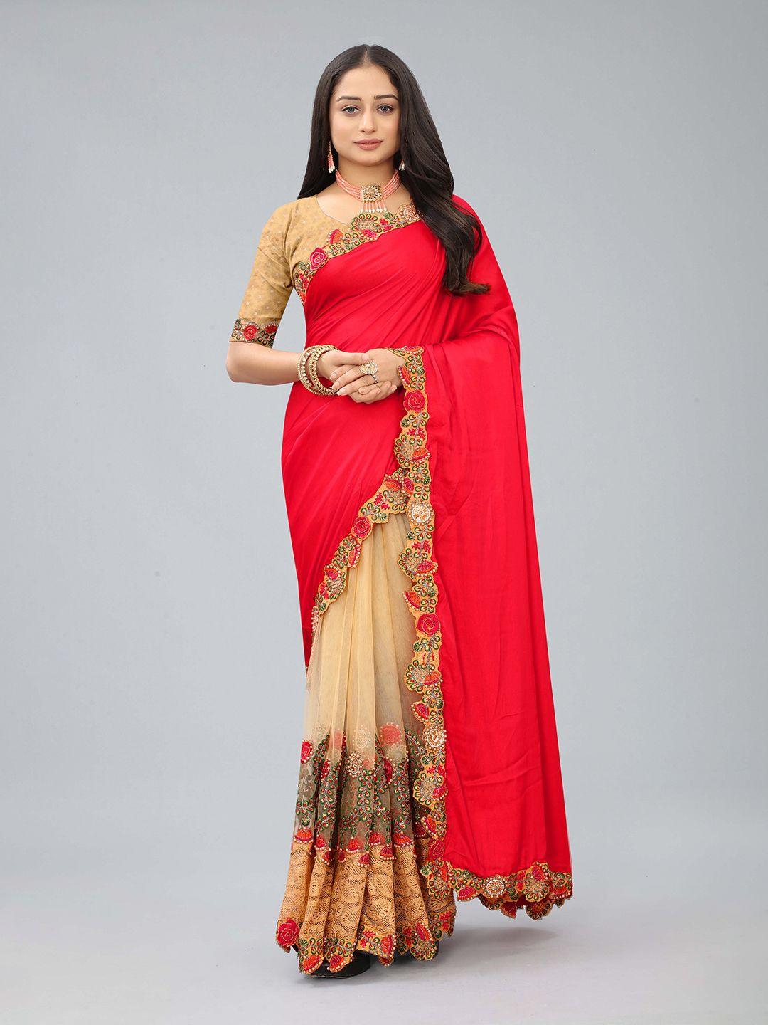 kiwie embroidered net half and half saree