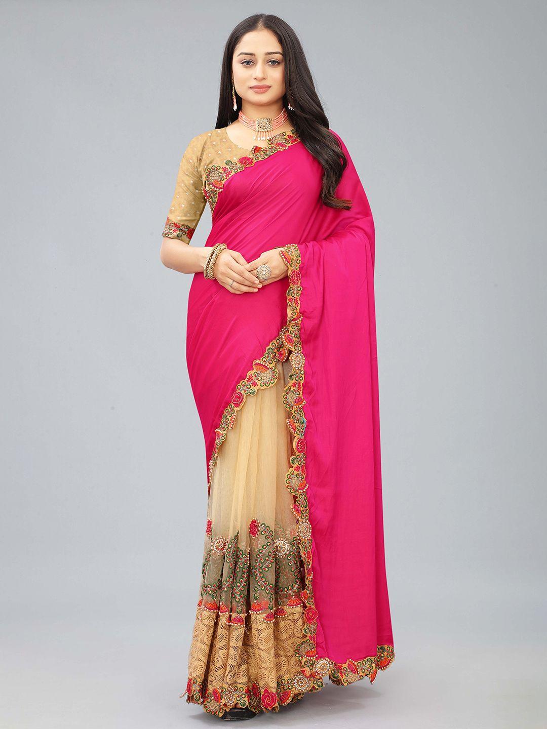 kiwie embroidered net half and half saree