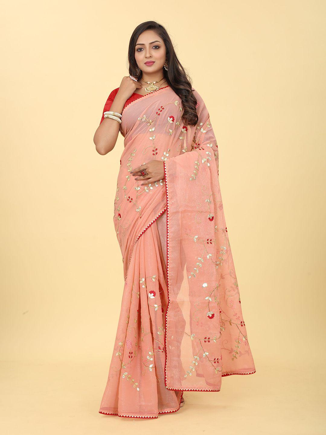 kiwie floral embroidered poly chiffon saree