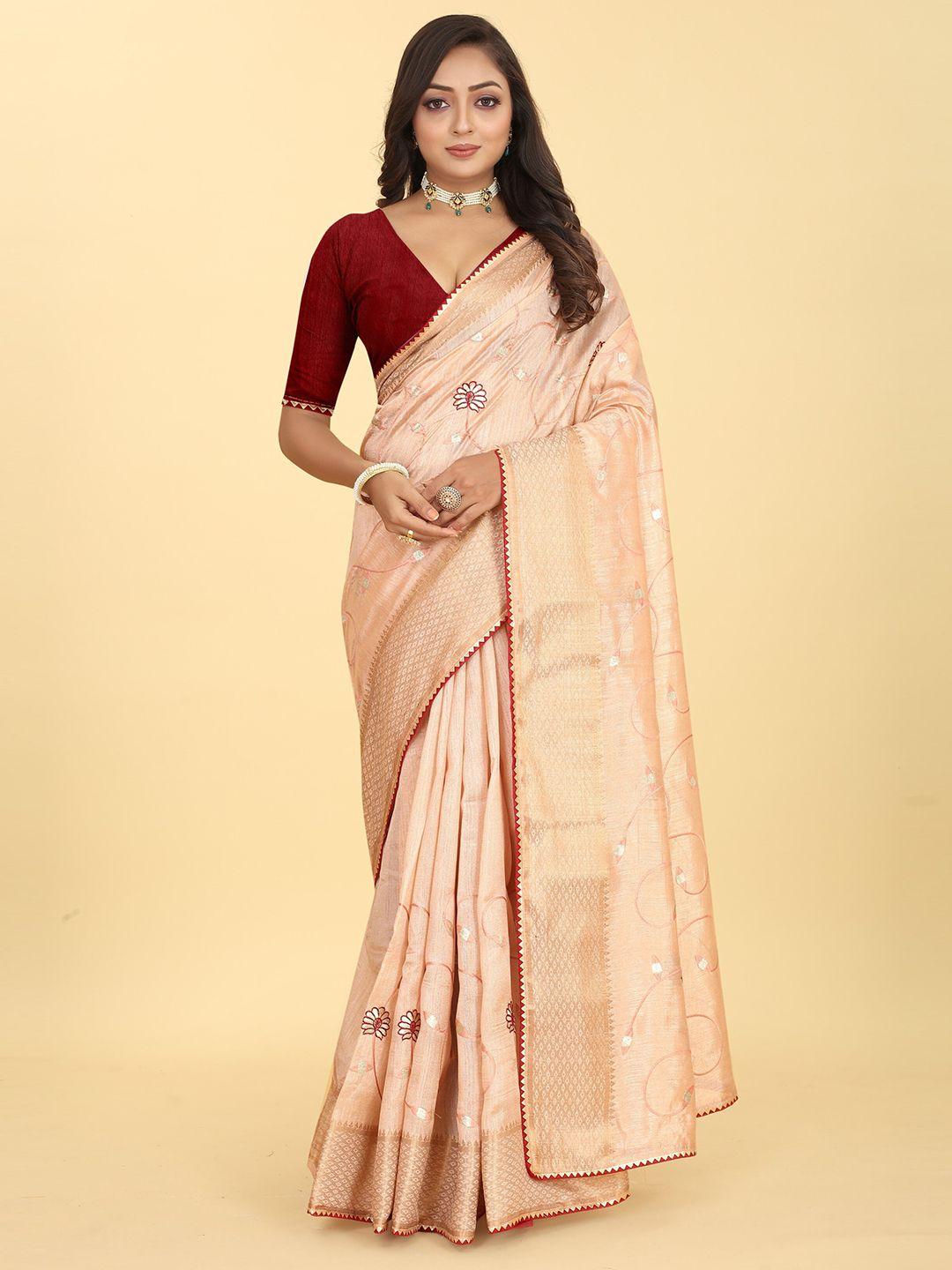 kiwie floral embroidered zari saree