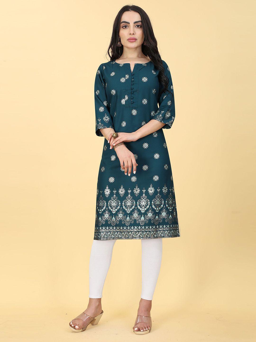 kiwie floral printed foil print straight kurta