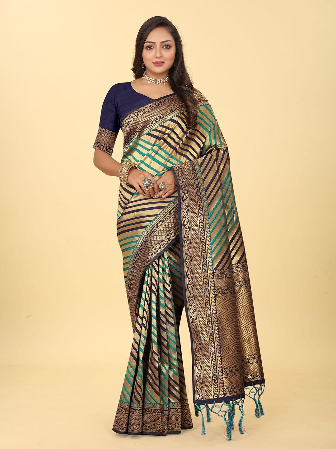 kiwie striped zari silk blend banarasi saree