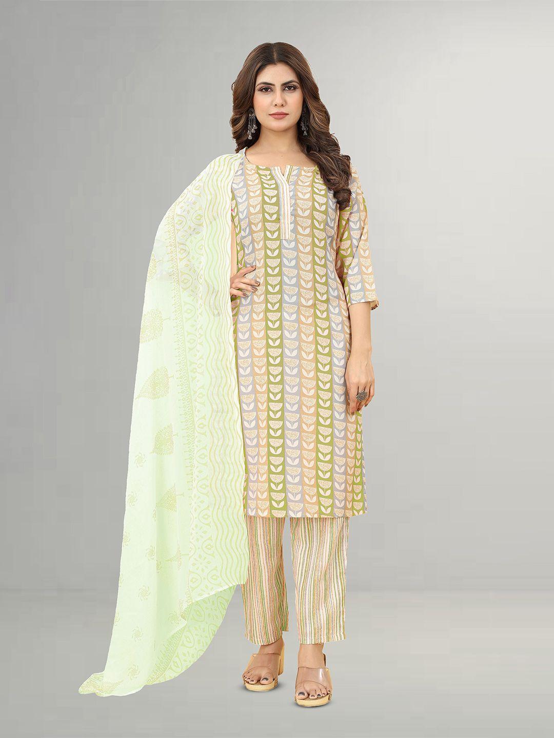 kiwie women floral printed cotton regular kurta with salwar & dupatta