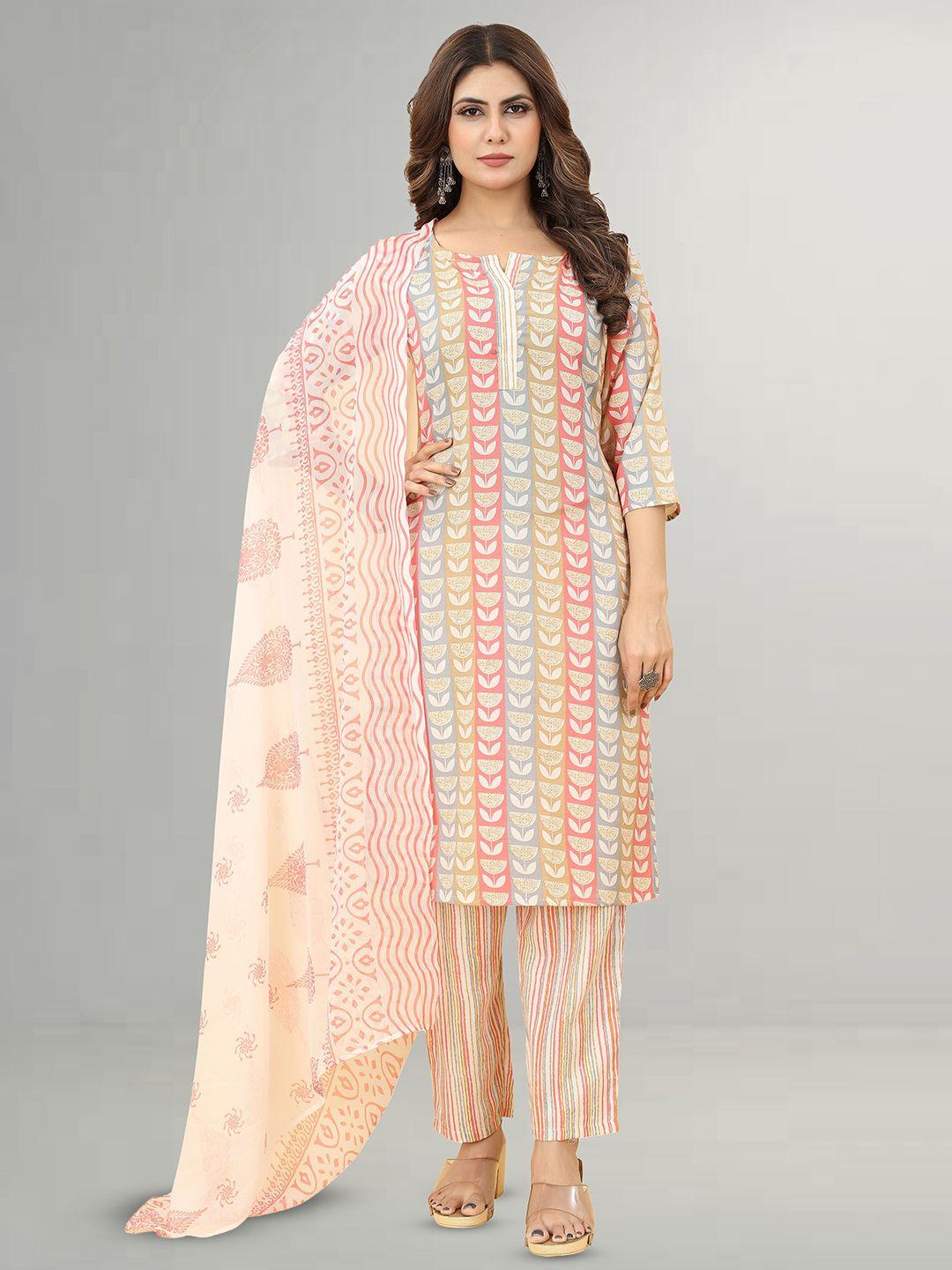 kiwie women floral printed regular kurta with salwar & with dupatta