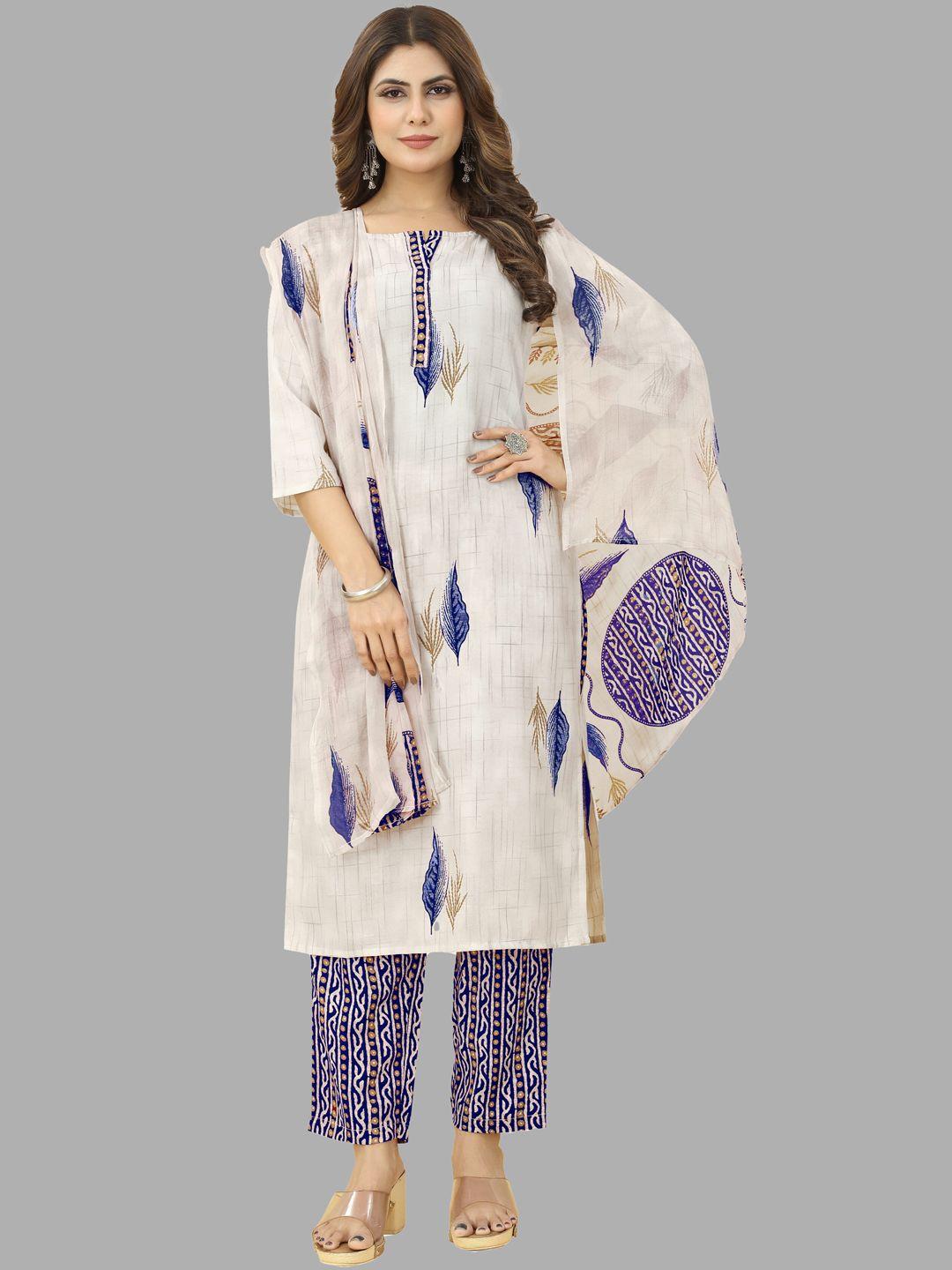 kiwie women floral printed regular kurta with trousers & with dupatta