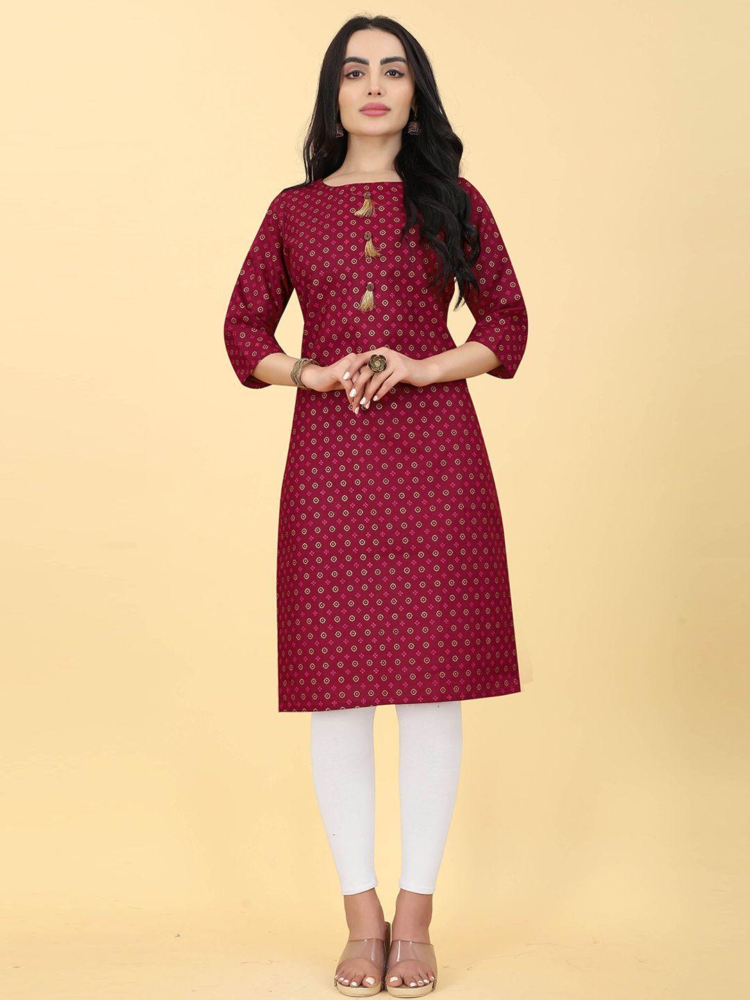 kiwie women maroon geometric printed kurta