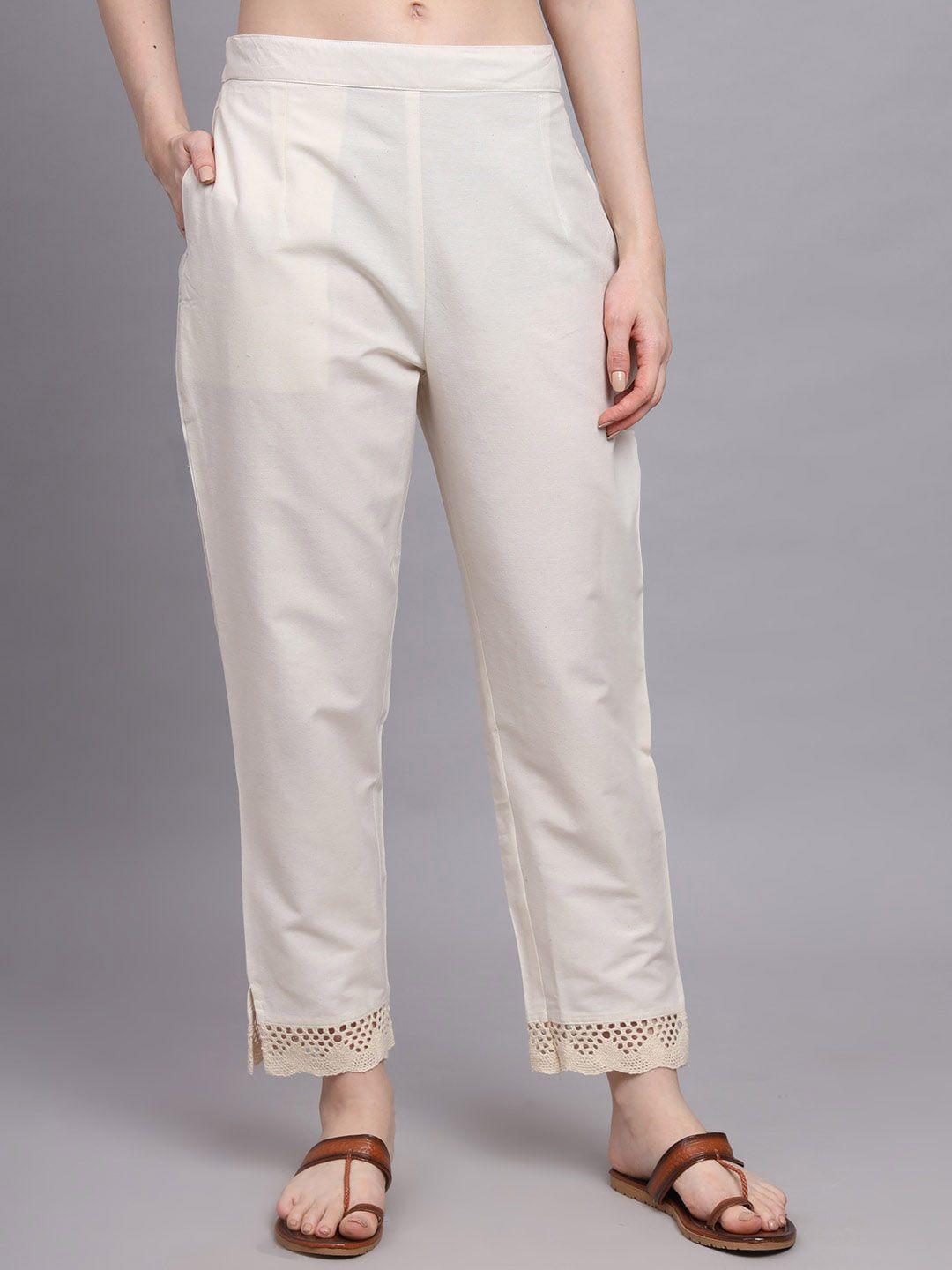 kiwie women relaxed easy wash pleated cotton trousers