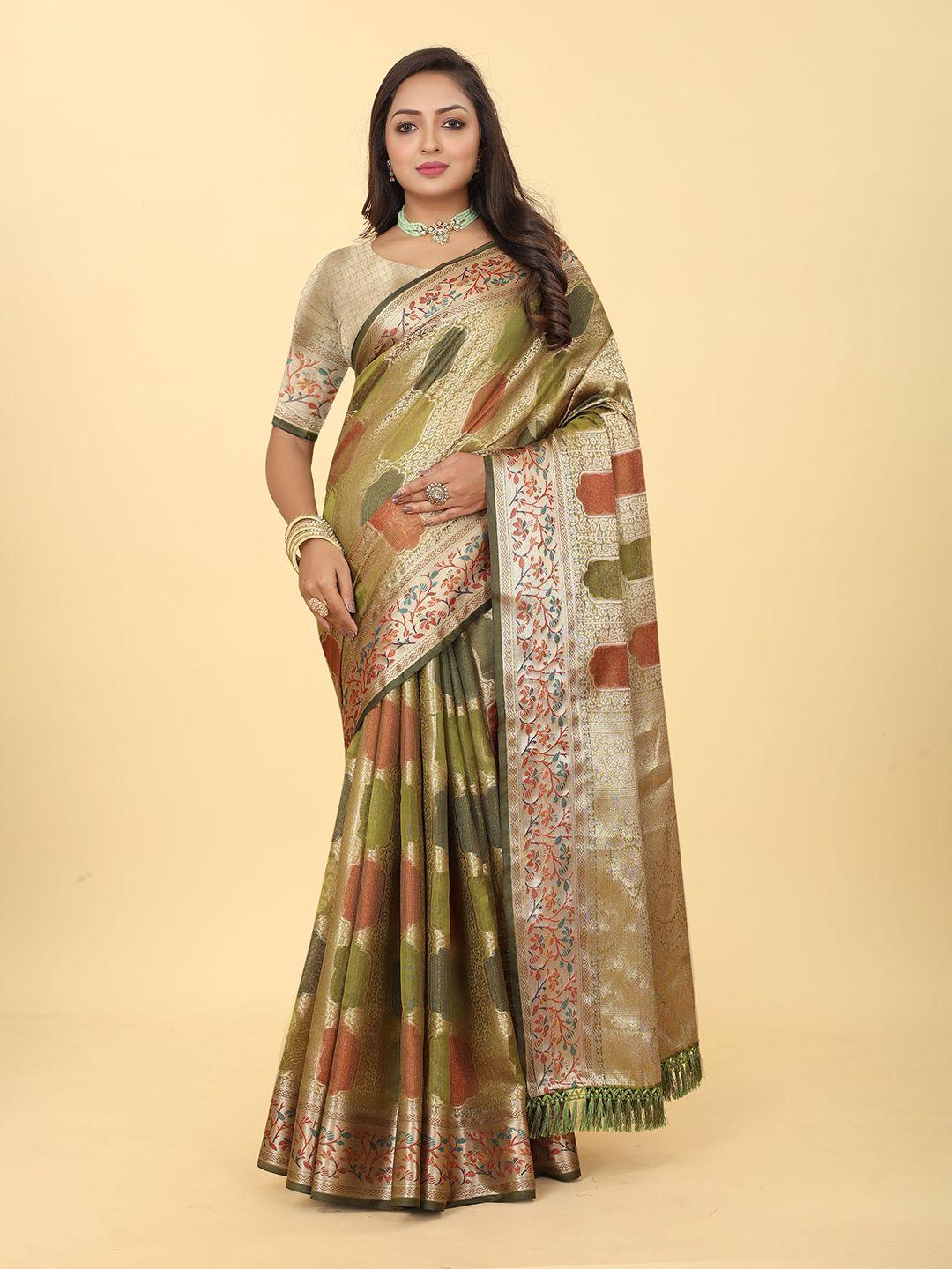 kiwie woven design zari silk blend banarasi saree