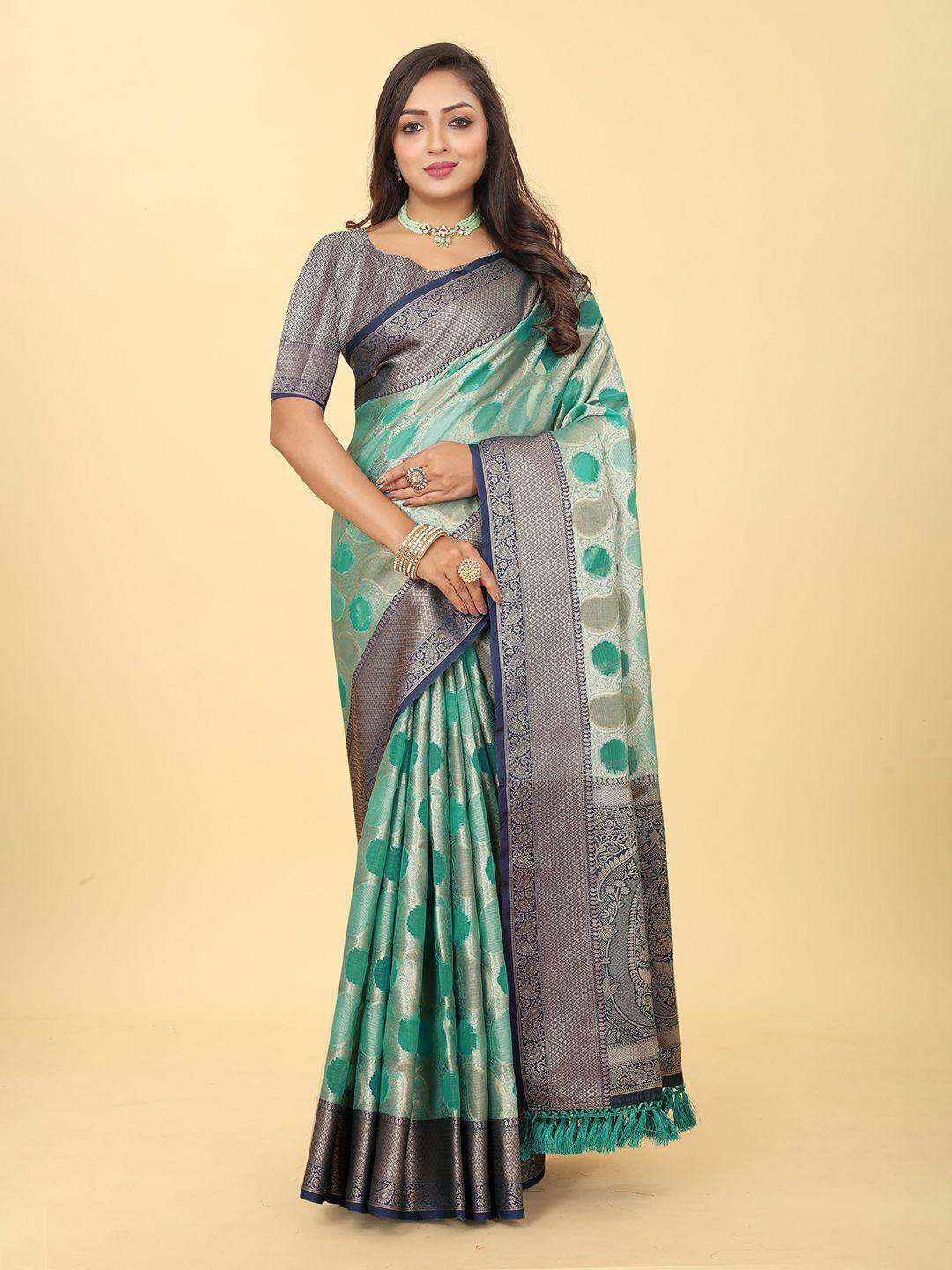 kiwie woven design zari silk blend banarasi saree