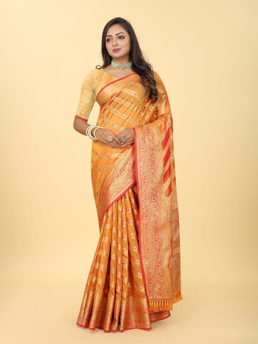 kiwie woven design zari silk blend banarasi saree