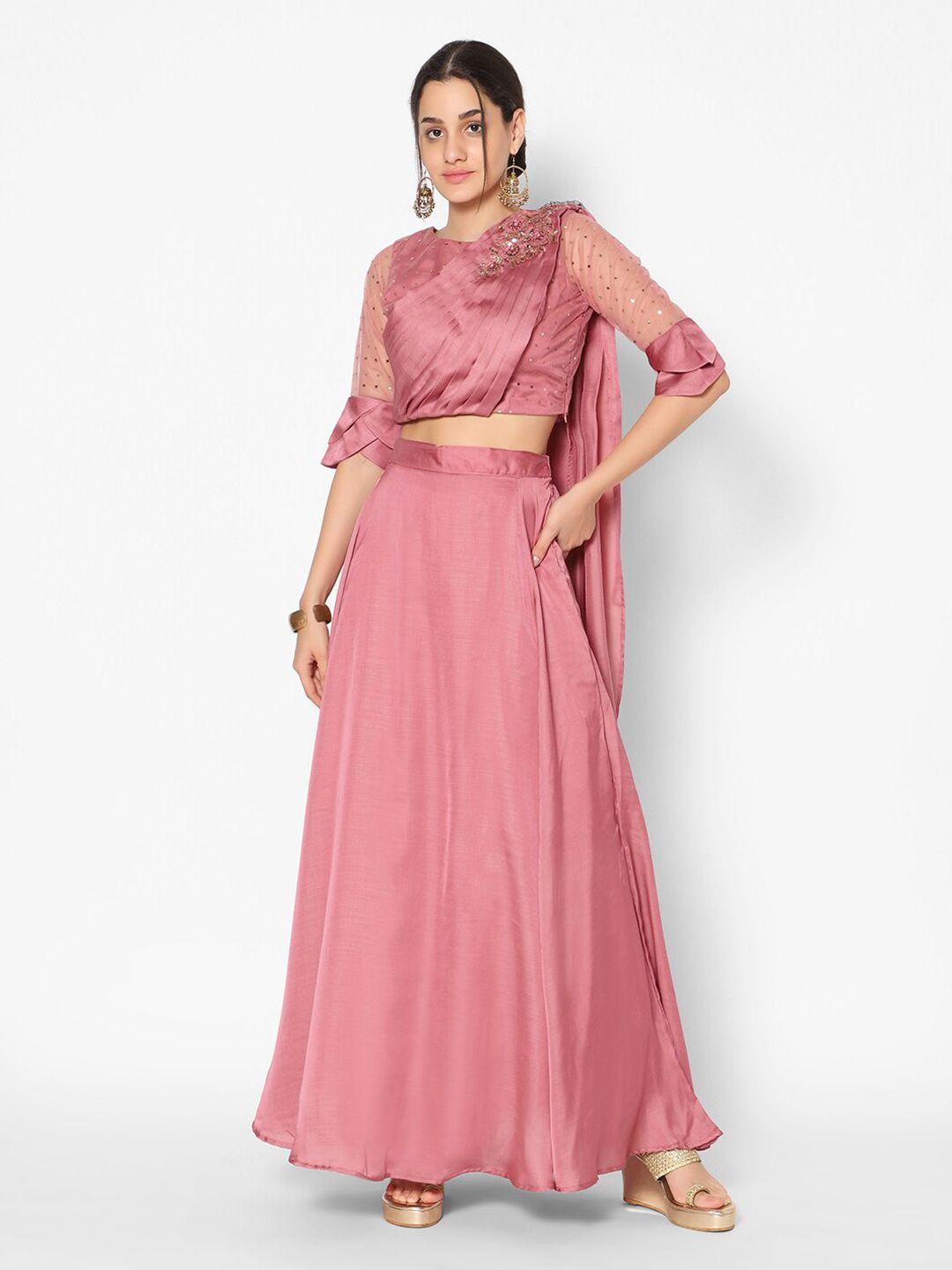 kiya pink embellished ready to wear lehenga & blouse with dupatta