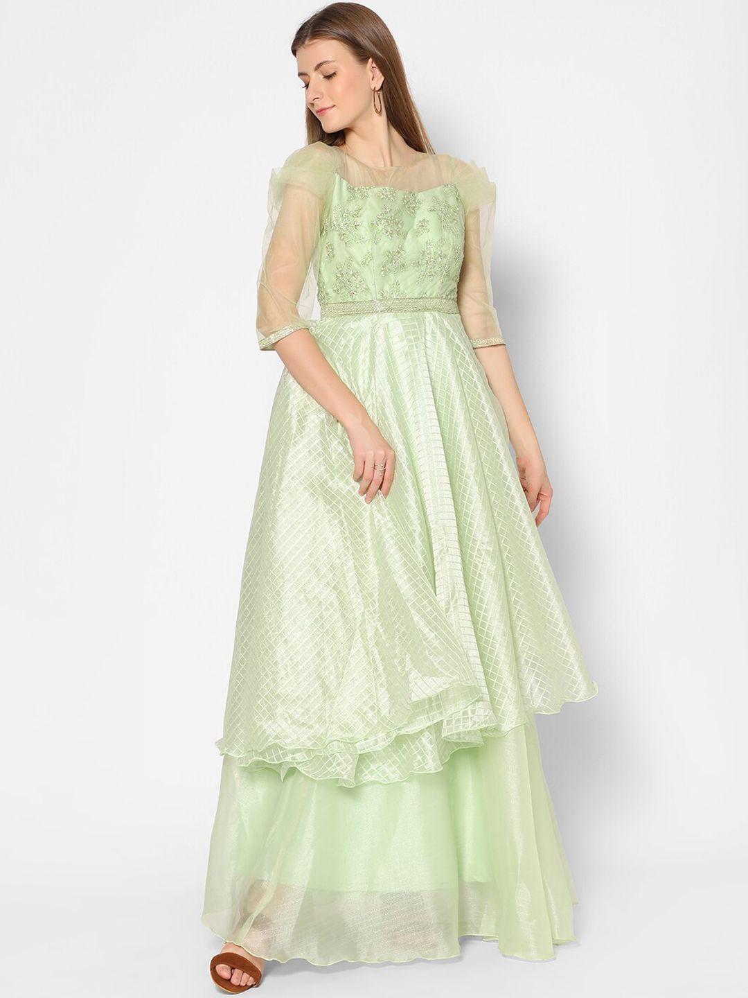 kiya pastel green floral embroidered dress