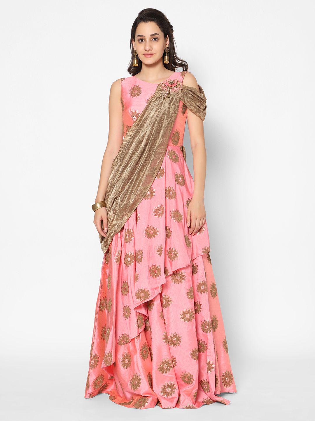 kiya pink floral exquisite silk ethnic gown