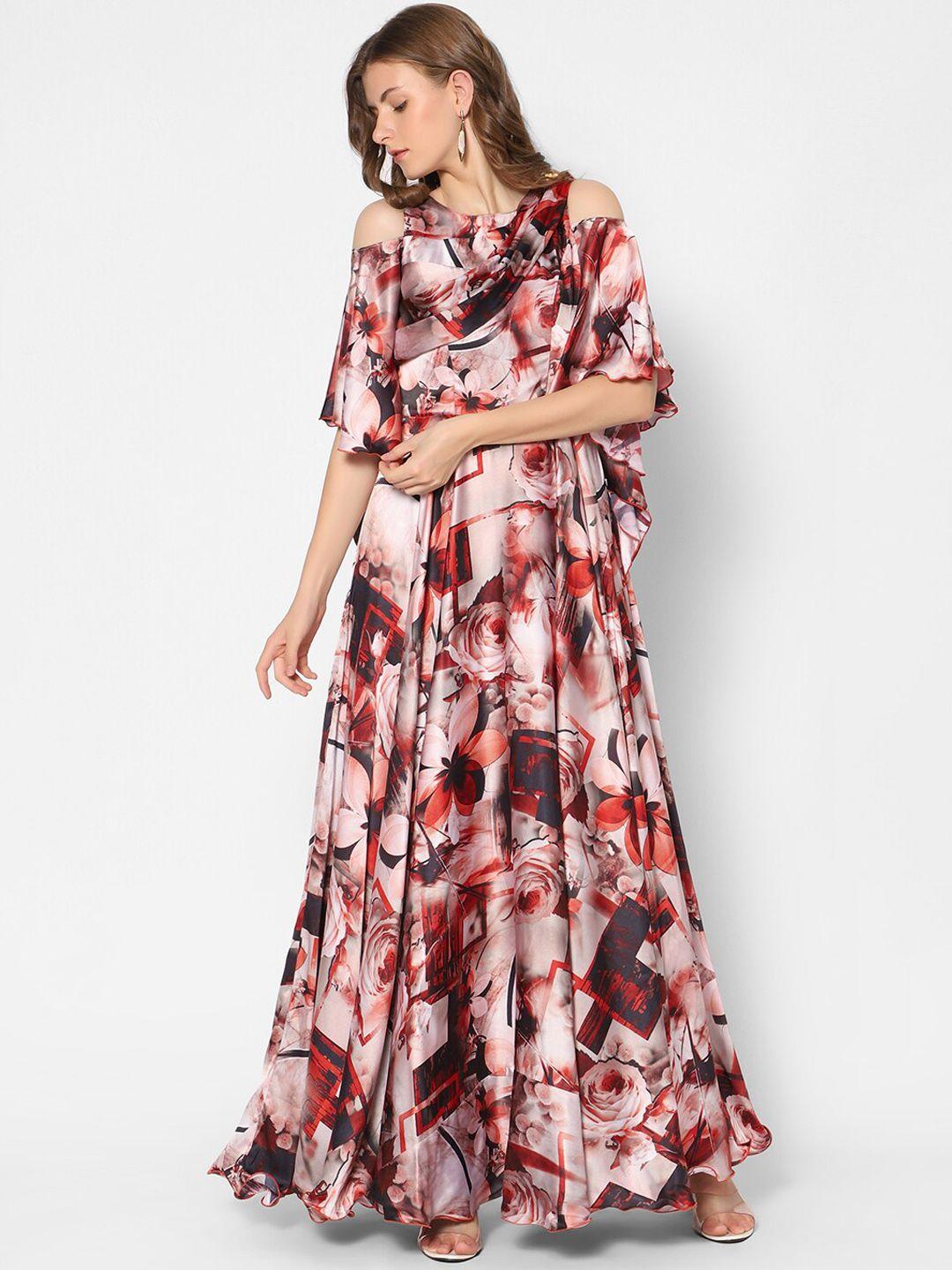 kiya red & black floral maxi dress