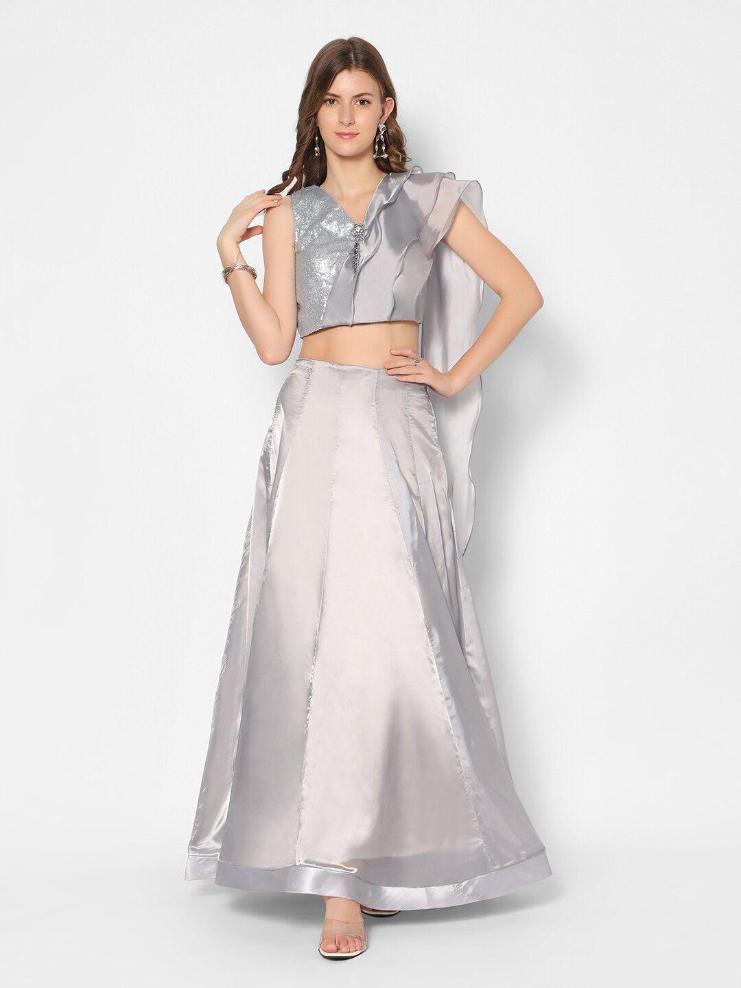 kiya silver-toned patchwork ready to wear lehenga & blouse with dupatta