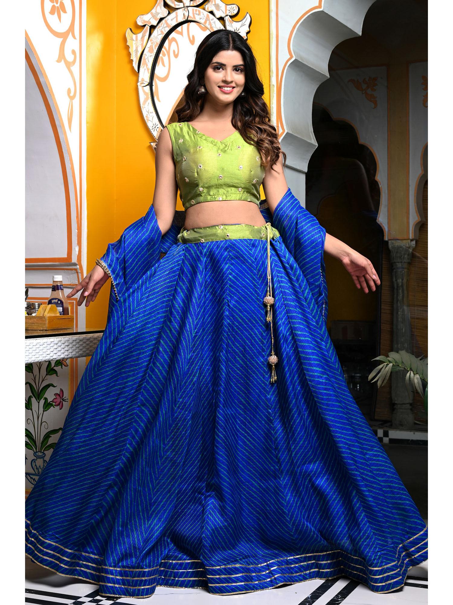 kiyana blue stitched lehenga & dupatta with unstitched blouse (set of 3)