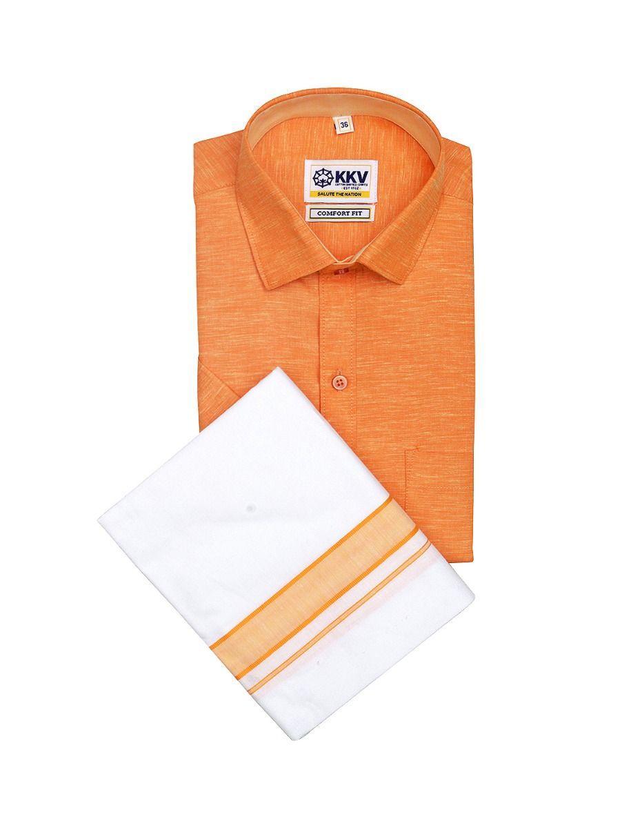 kkv cotton shirt and fancy border dhoti set - mdu - pgb7774769