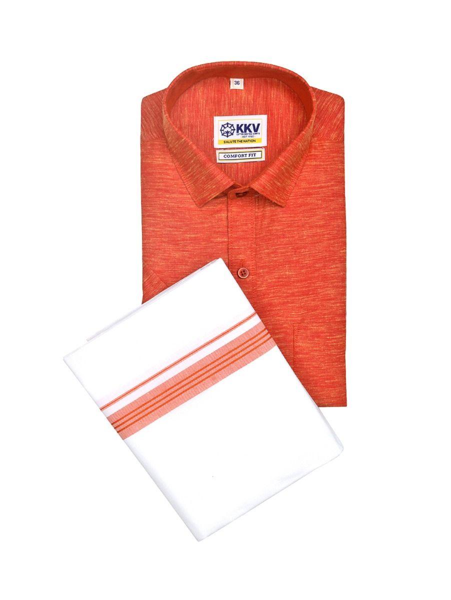 kkv cotton shirt and fancy border dhoti set - mdu - pgb7774772