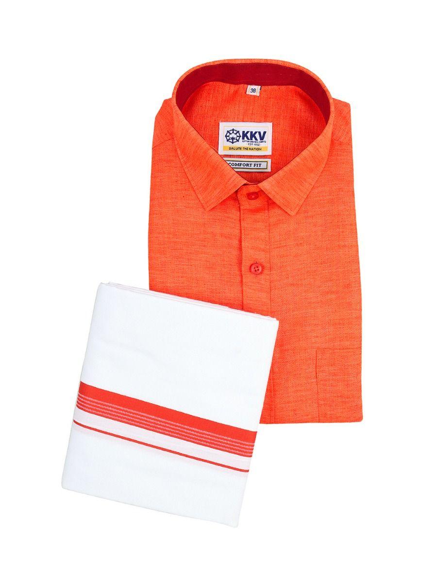 kkv cotton shirt and fancy border dhoti set - pbd4372498